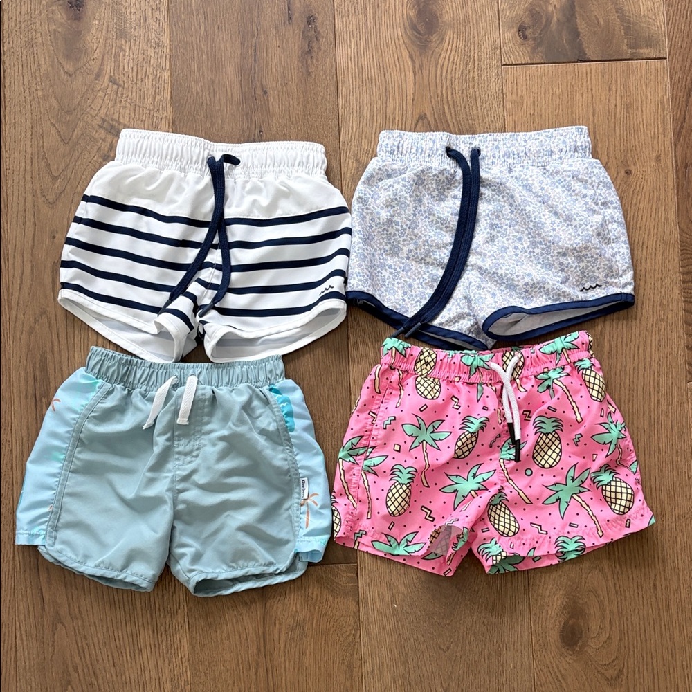 Set of 4 Boys Swim Shorts, 3/4T, including 2 Minnow